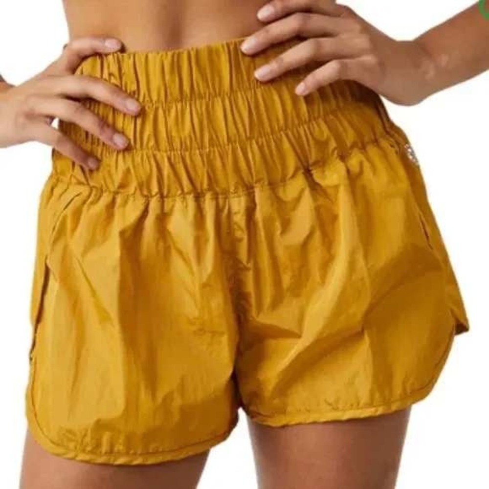 FP Movement The Way Home Shorts Mustard Yellow High Rise Smocked Waist XS